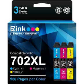 E-Z Ink Remanufactured Ink Cartridge Replacement for Epson 702XL Combo Pack 702 T702 T702XL High Yield to use with Workforce Pro WF-3720 WF-3730 WF-3733 Printer (1 Cyan, 1 Magenta, 1 Yellow, 3 Pack)