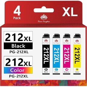 Toner Kingdom Remanufactured 212XL Ink Cartridges Replacement for Epson 212 Ink Cartridges for 212XL T212 T212XL for Expression Home XP-4100 XP-4105 Workforce WF-2830 WF-2850 Printer (4 Pack)