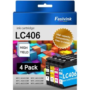 LC406 Ink Cartridge High Yield Replacement for Brother LC406 XL LC406XL to use with Brother MFC-J4335DW MFC-J4335DW XL MFC-J4345DW XL MFC-J4535DW MFC-J4535DW XL Printer (LC406, 4Pack)