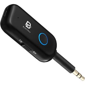 ByDiffer جهاز إرسال بلوتوث لسماعات الرأس اللاسلكية المزدوجة، AptX منخفض الكمون 3.5 مم Aux Audio Bluetooth 5.2 محول مقسم للتلفزيون، الطائرة، السيارة، صالة الألعاب الرياضية، الكمبيوتر الشخصي (أسود)