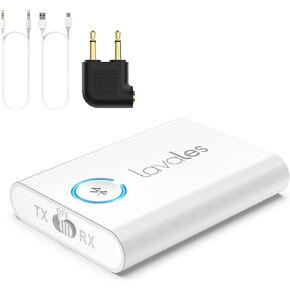 Bluetooth 5.3 Adapter for Airplane to 2 Wireless Headphones, 3.5mm Jack in-Flight Bluetooth Transmitter Receiver for TV, Dual Link AptX Adaptive/Low Latency/HD Audio for Home Stereo/PC/Gym