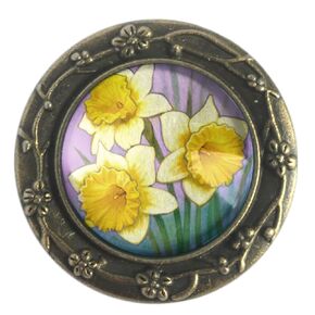 Art Nouveau Daffodil Glass And Brass Brooch