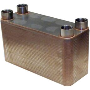 Duda Energy HX3260:F1 B3-32A 60 Plate Stainless Steel Heat Exchanger with 1" Female NPT Ports Copper Brazed, 5.9" Height, 4.5" Width, 11.3" Length
