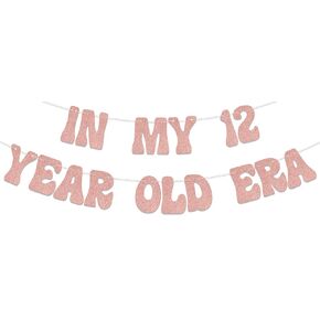 In My 12 Year Old Era Banner, 12 Years Old Birthday Backdrop,Official 12 Pre Teen Banner, Birthday Party Decorations Rose Gold Glitter