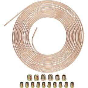 25 Ft. 3/16 OD Copper Nickel Brake Line Tubing Coil and Fitting Kit, 25 Ft of 3/16" x 25'