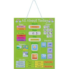 Navaris Kids Magnetic Calendar - Early Years Learning - Weather, Date, Month, Day, Season Educational Chart for Children - Kids Wall Board - Red