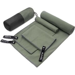 Quick Dry Camping Towel, Microfiber Travel Towel 3 Size at 1 Pack,Fast Drying Towel Set for Camping, Beach, Gym, Sports, Yoga & Swimming Pool, Army Green