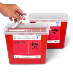 Sharps Container, Needle Disposal Containers for Home Use and Professional - 5 Quart (2 Pack) Large Sharps Container, Sharp Containers for Needles with Touch Free Rotating Lid