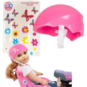 Pink Bike Helmet for 18" Dolls - Includes Doll Bicycle Helmet w Decorative Decal Stickers Accessory
