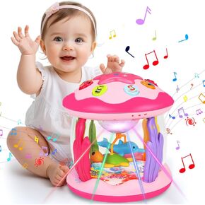 Baby Girl Toys 6-12 Months: Babies Ocean Rotating Light Up Musical Toys 12-18 Months Crawling Learning Infant Toys for Toddlers 1 2 3 Years Old Baby Girl Gifts (Pink)