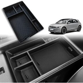 BestEvMod for Ioniq5 Armrest Storage Box Center Console Organizer Tray Interior Accessories with Rubber Black Trim Compatible with Hyundai Ioniq 5 2022-2024 Accessories(V2)
