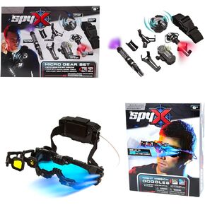 SpyX / Micro Gear Set + Night Mission Goggles - 4 Must-Have Spy Tools Attached to an Adjustable Belt + LED Light Beams Glasses! Jr Spy Fan Favorite & Perfect for Your Spy Gear Collection!