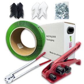 Packaging 5/8"x 0.035"x1000' Polyester (PET) Strapping Kit,1380 Lbs Heavy Duty Pallet Banding Tensioner Tool Sealer Water and Rust Resistance Poly Strapping
