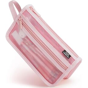 Four Candies Grid Mesh Pencil Case with Handle and Zipper, Clear Double-layer Pencil Pouch Marker Pouch, Travel Makeup Bag, Cute Transparent Stationary Organizer Pen Bag for Adult Office College