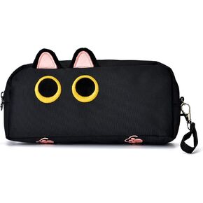 Hongdian Large Capacity Pencil Case Black Color, 3D Cat Pen Bags Pencil Pouch Organizer for Office College School
