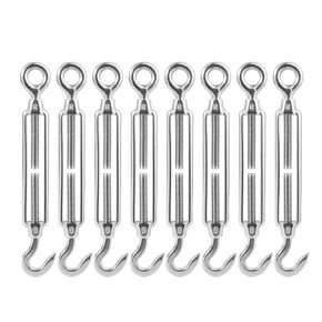 M6 1/4 inch Turnbuckles Hook, 304 Stainless Steel Turnbuckle Heavy Duty Wire Rope Tension Cable Railing Kit for Sun Shade Tent Installation,Pack of 8