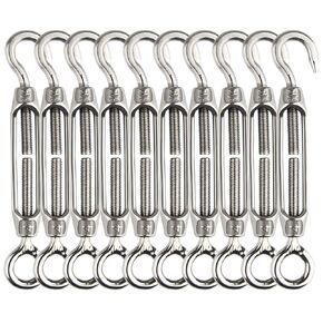 Turnbuckle Lsqurel 10PCS 304 Stainless Steel Turnbuckle Hook and Eye Heavy Duty M4 M6 M8 M10 Tensioner Adjustable Shade Sail Hardware for Tightening up Metal Cable Wire 5/32 1/4 5/16 3/8