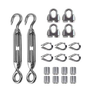TooTaci 1/8 Turnbuckle Wire Tensioner Kit,Stainless Steel Turnbuckle Kit Heavy Duty,M6 Hook and Eye Turnbuckles for Cables Wire Rope Tenison,Cable Clamps 1/8,for Lights Hanging,Shade Sail,Fence Wire