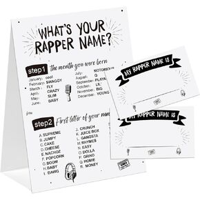 Rapper Theme What's You Rapper Name Game, Baby Shower Game Stickers, Birthday Game, Party Decoration, Activity Game for Office or Class, Package Contains 1 Sign and 30 Name Stickers(wyn25)