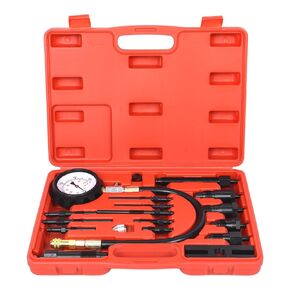 16Pcs Diesel Engine Compression Gauge Tester Cylinder Pressure Test Tool Kit，for Car Truck Tractor Diesel Pressure Tester Kit (Red 01)
