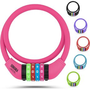 Bike Locks Cable for Kids - Colorful & Keyless - Secure Your Child's Bike - Easy-to-Use Bicycle Accessory, High Security 5 Digit Resettable Combination Coiling Bicycle Lock, Anti Theft