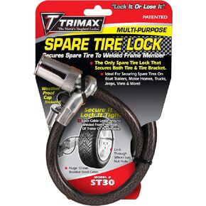 Trimax ST30 Trimaflex Spare Tire Cable Lock (Round Key) 36" x 12mm,Black / Chrome