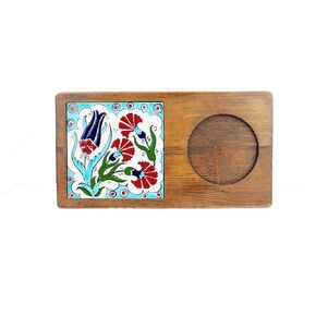 Wooden Tile Tray, Rolling Tray, Coffee and Tea Tray, Ottoman Tile Tray, Wooden Decorative Serving Presentation Tray, Iznik Tile Tray, Boho Ceramic Tray for Home, Coffee Serving Tray for Home