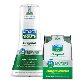 SmartMouth Original Activated 24hr Fresh Breath Rinse 2-pack and Single Travel Packs, Fresh Mint