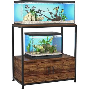 Fish Tank Stand for 20-29 Gallon Aquarium, Heavy Duty Metal Wood Aquarium Stand with Cabinet Accessories Storage & Adjustable Table Feet, 30.7" Lx15.74 W Tabletop