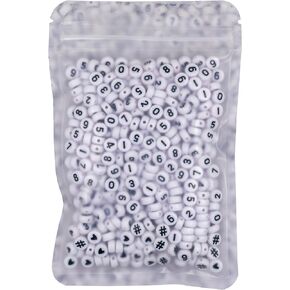 500Pcs Number Beads Heart Beads Hash Symbol Beads Acrylic 4x7mm Round Beads for Bracelets Neckless Friendship Jewelry DIY Making (4 * 7White-NoBox)