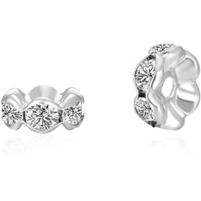 200pcs Adabele Grade A 6mm Wavy Flower Clear Crystal Rhinestone Rondelle Loose Beads Sterling Silver Plated Spacer for DIY Craft Jewelry Making CF6-601