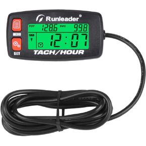 Runleader Hour Meter Tachometer,Maintenance Reminder,Alert RPM,Backlit Display,Initial Hours Setting,Battery Replaceable,Use for ZTR Mower Generator Marine ATV and Gas Powered Device. (Button-Red)