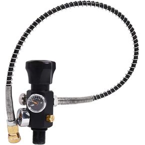 M18x1.5 DIN Valve Scuba Adapter with Dual Gauge,High Pressure 30 Mpa/300bar/4500psi with 24-inch-Long Black Filling Air Hose for HPA Tank,Air Tank,Paintball Scuba Fill Stations,PCP Air Rifle