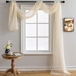 Window Scarf Bed Canopy Curtains Wedding Arch Draping Fabric 144 Inches Long (12Ft), Curtain Scarf Valances for Windows Living Room Bedroom Party, White Sheer Fabric for Draping 1 Panel 37Wx144L