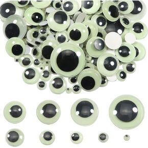 TOAOB 200pcs Glow in The Dark Wiggle Googly Eyes Self Adhesive Luminous Googly Eyes Assorted Sizes Plastic Sticker Eyes for DIY Crafts Scrapbooking Decoration