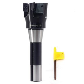 OSCARBIDE Indexable End Mills 2"Cutting Diameter,6-1/8"Overall Length,5 Flutes,R8 Shank,90 Degree with 5 Pieces APKT1604 Carbide Inserts