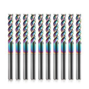 1/8" Shank Square Nose End Mill for Aluminum - 3-Flute CNC Spiral Router Bits Solid Carbide Milling Cutters with DLC Coating, U-Type Design CNC Bits for Aluminum Applications 15mm Cutting Dia (10PCS)
