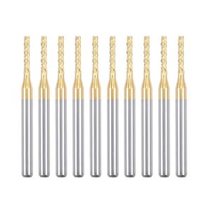 uxcell 10Pcs 0.2mm Titanium Coat Carbide End Mill Engraving Milling Cutter CNC Router Bits for PCB Machine, 1/8" Shank