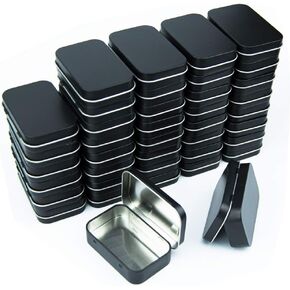 Metal Rectangular Empty Hinged Tins - Black Mini Portable Box Containers Small Storage Kit & Home Organizer for Storage Drawing Pin Candies Jewelry Crafts(Black, 40 Pack)