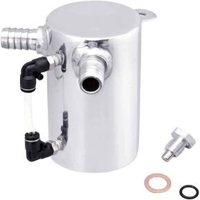 SPELAB Oil Catch Can Breather Tank Reservoir 0.5L Polished Aluminum with 19mm 3/4" Barb Inlet Outlet Silver