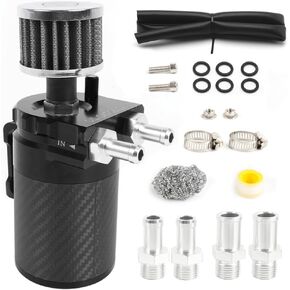 muge racing Universal Oil Catch Can Tank Kit Polish Baffled Reservoir with Breather Filter with 3/8" Fuel Line,Aluminum,Black (750ml Black)