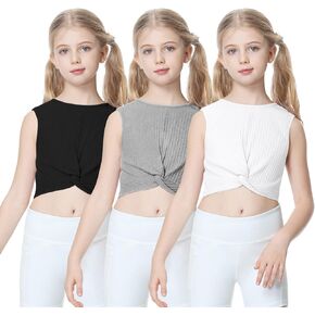 B&GCozy Girls 3 Pack Crop Tops for Girls Cute Ribbed Knit Short Sleeve Shirt Tees 7-15 Years