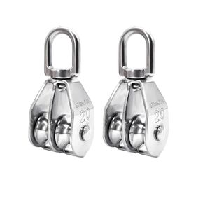 2pcs M20 Double Pulley Block 360° Spin Freely 304 Stainless Steel Double Pulley Wheel Roller Strong for Block and Tackle Pulley System Used to Lift Kayaks Max Load: 75kg