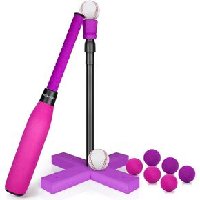 Adjustable TEE Foam T Ball Sets for Kids 3-5 Baseball Softball Bat Set Teeball Batting, 8 Balls Included for Toddlers Boys Girls Gift 3-5 5-8 Years Indoor Outdoor Sport Playing Toys