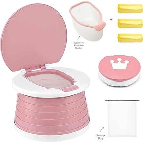 Oket New Improved Portable Potty Training Toilet Seat Reusable Bucket & Bags Foldable Compact Travel Potty Chair for Toddlers 1-3 Spill-Free Potty Training Seat for Boys and Girls Indoor & Outdoor