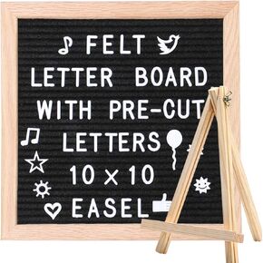 Light Pink Felt Letter Board 10x10 Inches + 374 3/4’’ Pre-Cut White Letters. Changeable Letter Board with Stand Easel Changeable Message Board with Letters Office Business Sign Felt Board Home Decor