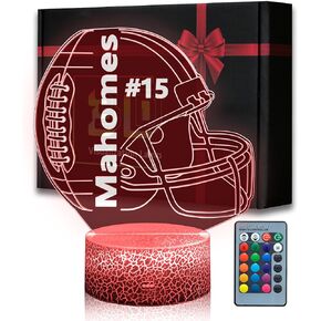 Kids Night Light Football 3D Optical Illusion Lamp with Remote Control 16 Colors Changing Mahomes Helmet Decor Birthday Xmas Valentine's Day Gift Idea for Kansas City Fan Boys Girls
