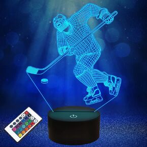 Hockey Night Light, Ice Hockey Player 3D Illusion Lamp for Boys Room Decor with Remote + Touch 16 Colors Flashing Changing Desk Lamps for Kids Sport Fans Birthday Xmas Cool Gifts in Saudi Arabia