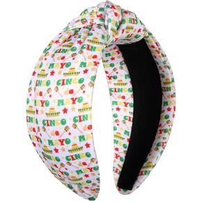 Cinco De Mayo Headband for Women Mexican Headbands Accessories Outfit Fiesta Pinata Cactus Chili Sombrero Knotted Headbands