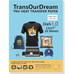 TransOurDream Dark Heat Transfer Paper for T Shirts (10 Sheets, 11x17") Printable HTV Heat Transfer Vinyl for Inkjet Printer Iron on Transfers for Dark Fabrics